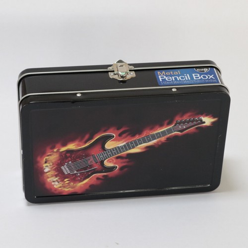Flammende Gitarre Metall Stiftebox Rockmusik Rockstar Heavymetal Band Bass Fender
