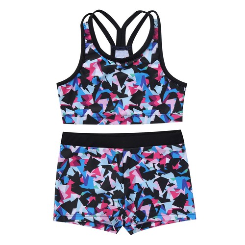 Kids Girl's Crop Top With Bottoms Practice Swimsuit Fitness Swimwear Bathing - Picture 22 of 39
