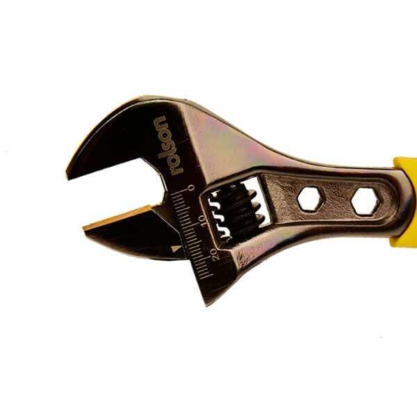 Rolson 200mm (8"") Black Nickel Adjustable Wrench Rubber Grip Handle 19021