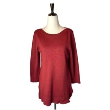 Adrienne Vittadini Sweater Women Small Rust Red Knit Boat Neck Ribbed Detail