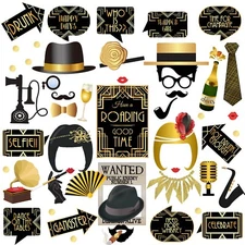 43pcs Roaring 20s Gatsby Photo Booth Props Gatsby Roaring 20s Party Decorations
