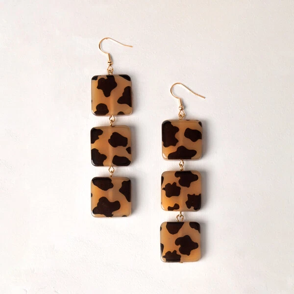 Plunder Earrings new HALLIE LEOPARD ACRYLIC AQUARE SHAPES 3.75
