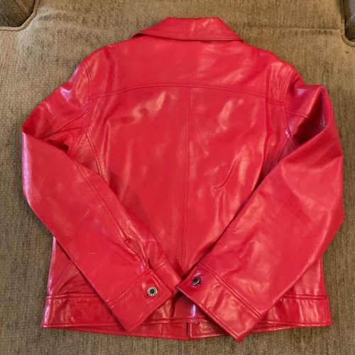 Steve Madden Genuine Leather Moto Bomber Jacket Red Women’s Size Large Y2K - Picture 16 of 17