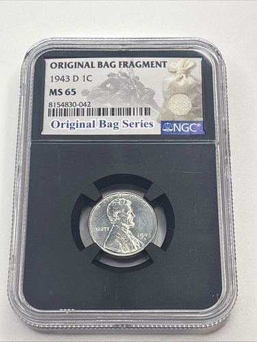 1943 D 1C NGC Lincoln Wheat Cent Original  Bag Fragment MS65