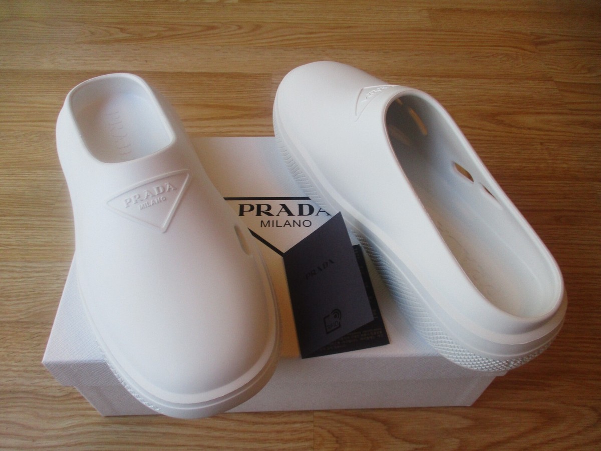 PRADA ミュール $525 Prada Mellow Rubber Mules Slide Sandals Womens Logo sz 41 US