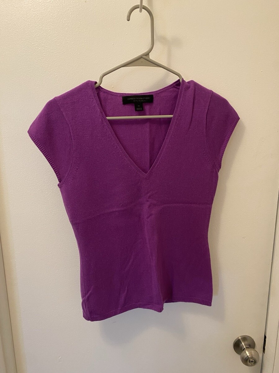 Express Design 100% Cashmere purple Women's lightweight T-shirt sweater  Size M