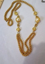 VTG PD PREMIER DESIGNS HEAVY FAUX PEARL 36" GOLD TONE BYZANTINE CHAIN