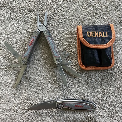 NEW Denali 11 Function Stainless Steel Pliers Multitool + Pocket Knife & Sheath