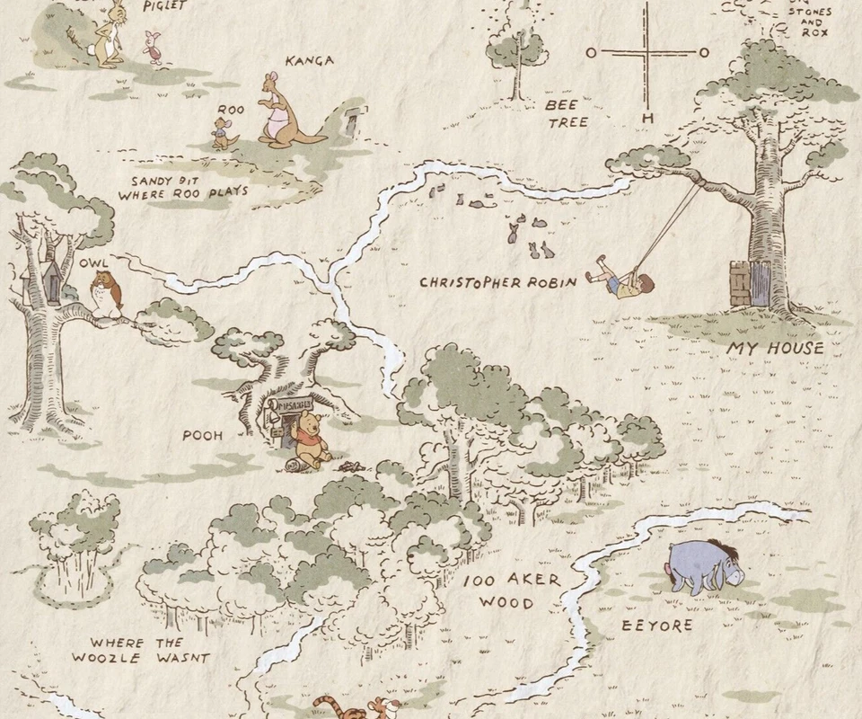 Papel pintado Disney dormitorio bebé mural de pared 78x110 pulgadas mapa Winnie Pooh beige Foto 3 de 4