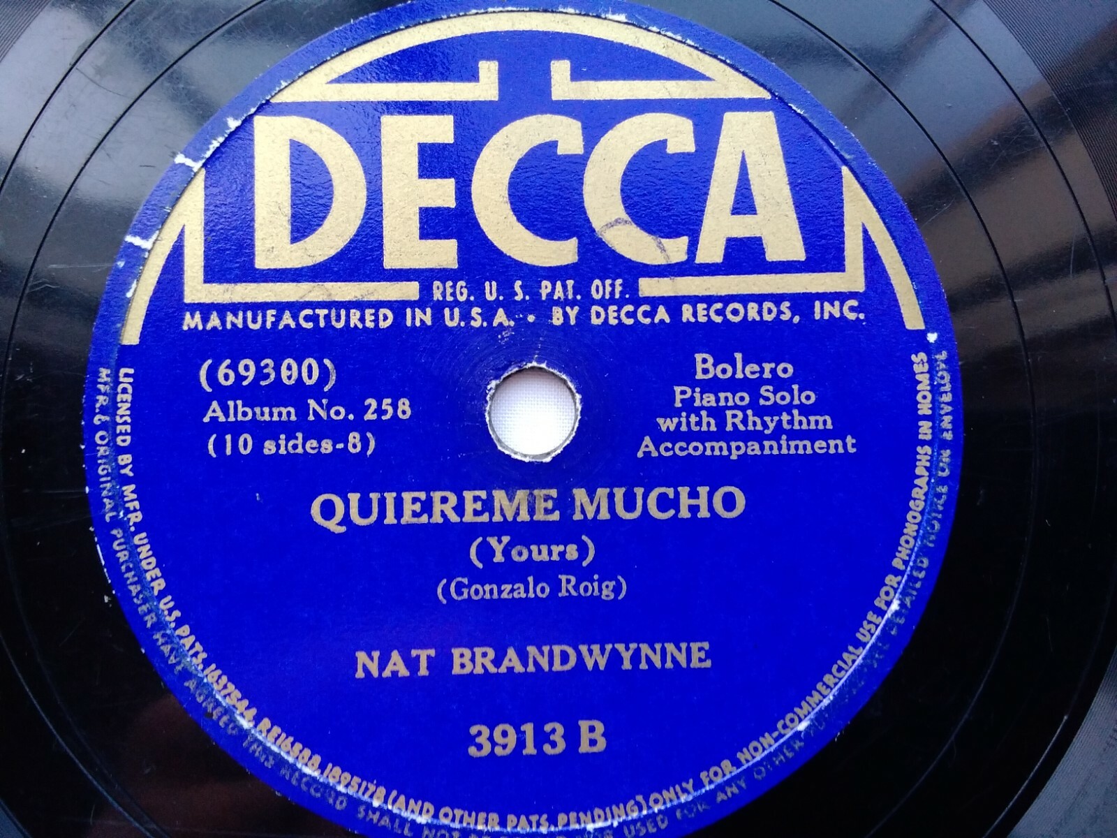 Nat Brandwynne 78rpm Single 10-inch Decca Records #3913 Flores Negras ( bolero) | eBay Nat Brandwynne 78rpm Single 10-inch Decca Records #3913 Flores Negras ( bolero) | eBay