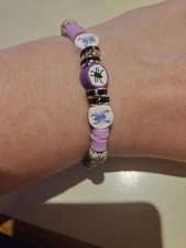 Super Cute Handmade Halloween Spider Bracelet, Purple  Black With Clay Beads