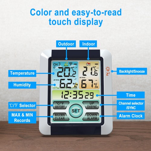 Wireless Weather Station Digital Thermometer Indoor Outdoor Weather Clock Alarm - Picture 6 of 12