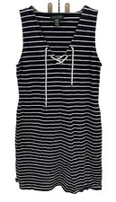 RALPH LAUREN Navy White Striped Lace Up Tank Dress Women’s M SI42