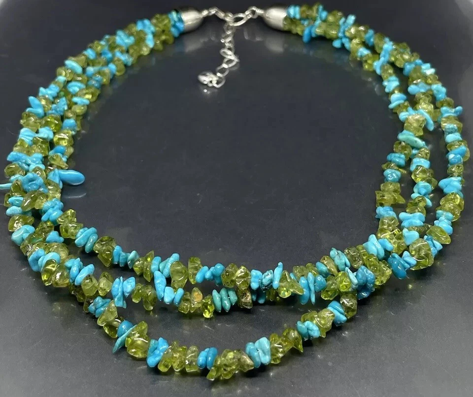 "Collar para mujer Jay King DTR esterlina 925 turquesa peridoto multihiebra 18-21"""