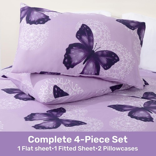4-Piece Butterfly Print Full Size Sheet Set, Soft Microfiber All-Season Bed S... - Picture 6 of 6