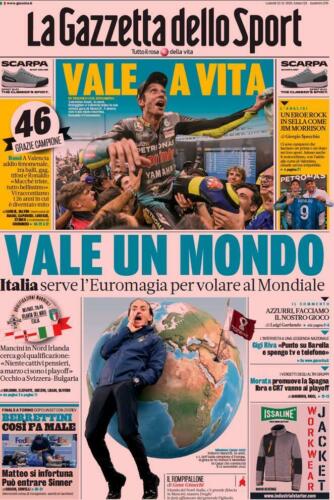 La Gazzetta dello Sport VALE UN MONDO Valentino Rossi A VITA 15 novembre 2021  - Photo 1/1