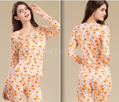 Juego de ropa interior térmica de seda morera para mujer juegos largos de capa superior e inferior de Johns - Imagen 9 de 15