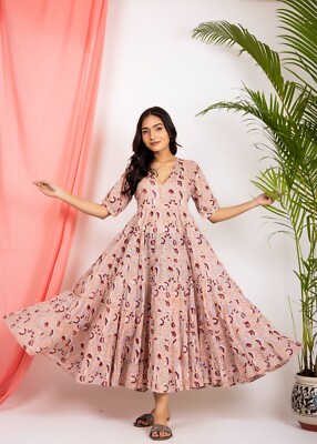 Hand Block Printed Jaipuri Cotton Maxi Dress| Summer Cotton Floral Dress | eBay Hand Block Printed Jaipuri Cotton Maxi Dress| Summer Cotton Floral Dress | eBay