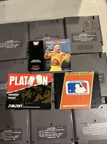 NES 9 Game Lot - Wrestlemania Platoon MLB Tecmo Football Bad Dudes Pin Bot More