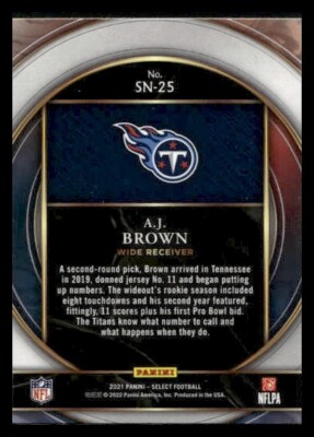 2021 Panini Select #SN-25 A.J. Brown Select Numbers Tennessee