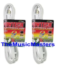 2X Electric 9ft Extension Cord 3 Outlet 2 Prong Electrical AC Power Cable White