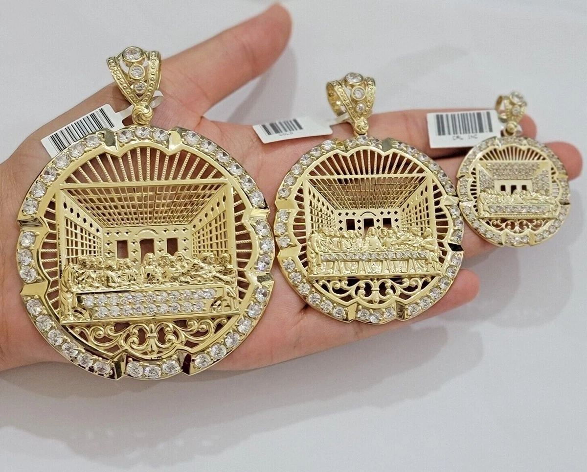 Real 10k Yellow Gold Charm Pendant Last Supper With Stones Mens