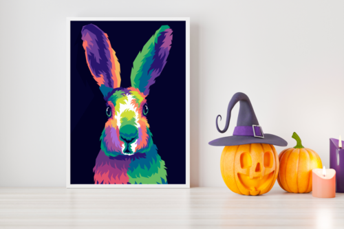 Colorful Bunny Abstract Wall Art Print Canvas Illustration Home Decor Painting - Picture 2 of 3