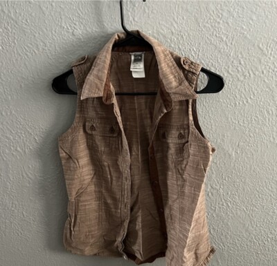 North Face Shirt Womens Small  Sleeveless Pockets Full Button Front Casual Brown