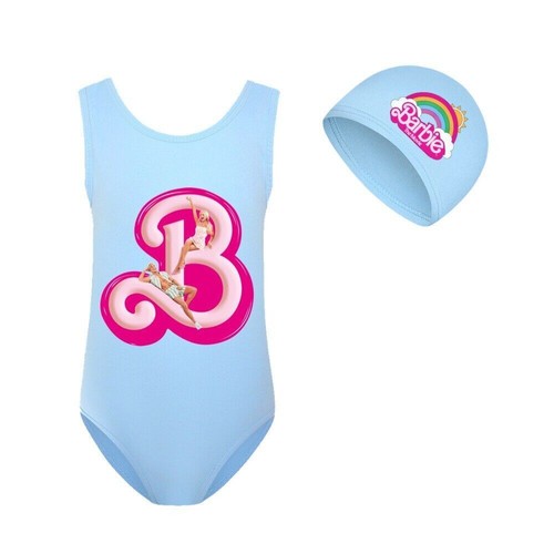 2PCS Girls Barbie The Movie Swimwear Swimming Costume Swimsuit Bikini Hat Set UK - Picture 7 of 20