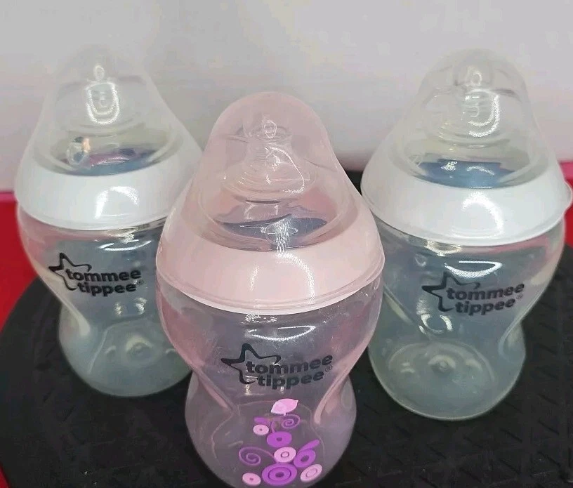 3 botellas Tommee Tippee 9 oz incluye pezones y tapas rosa blanco Foto 2 de 4