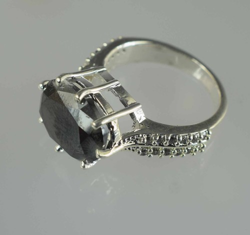 9.89 Ct Black Diamond Solitaire Oval Certified Ring Stunning Collection SEE VDO - Picture 4 of 8