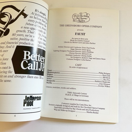 Folleto Faust Program Greensboro Opera Company Charles Gounod 1990 - Imagen 8 de 21