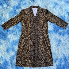 J.McLaughlin Leopard Print V-Neck Tunic Dress 3/4 Sleeve Women’s L