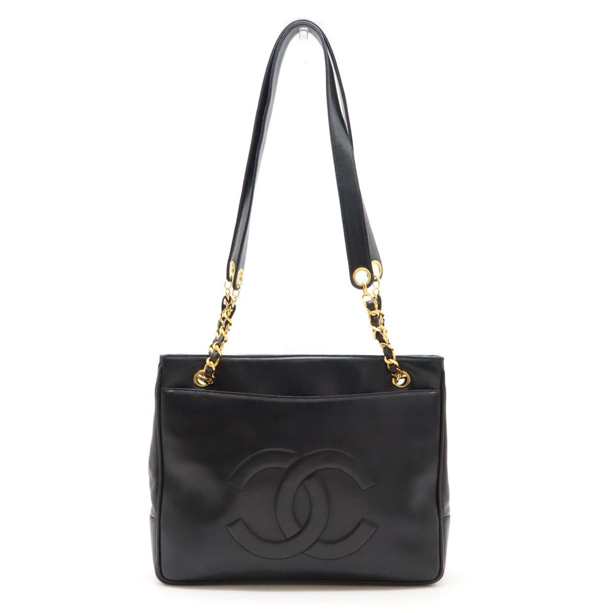 CHANEL Coco Mark Chain Tote in Black Leather with Gold Hardware