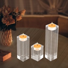 3Pcs Crystal Candle Holders Square Home Decor Centerpiece Tealight Holder Set