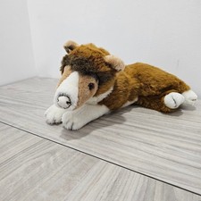 Kellytoy Vintage Border Collie Plush Puppy Dog Brown White PEELING NOSE Laying