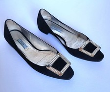 Prada Women's Suede Embellished Ballet Flats Dress Shoes. Size US 8/EU 38
