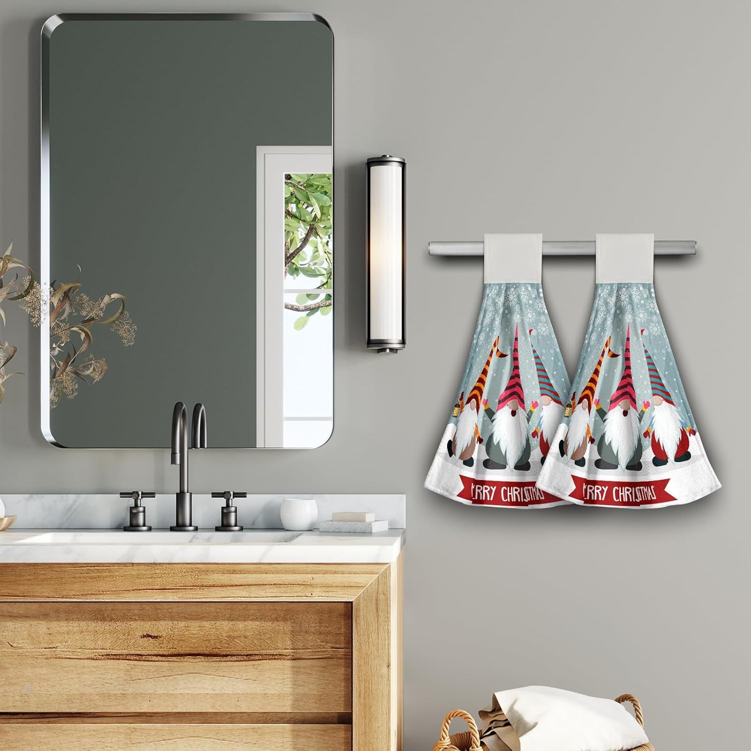 Giwawa Xmas Gnome Kitchen Hanging Towel Set of 2 Merry 12x17inch, 