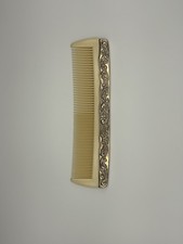 Vintage Silver Plate Ornate Floral Plastic Tooth 7.25" Hair Comb