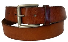 Men's Relic Cognac Brown Full Grain Cowhide Leather Belt Size 38 Brushed Silver