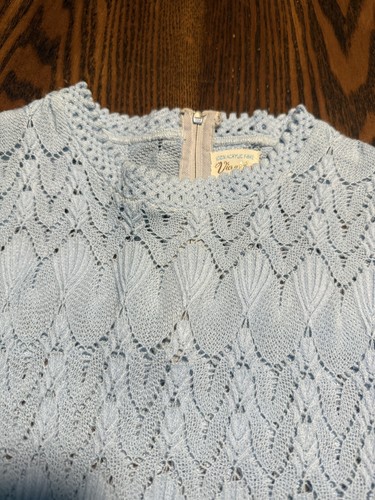 Vintage 60 Vienna Lace Knit Sleeveless Top Shell Tank S Blue Delicate Japan - Picture 10 of 21