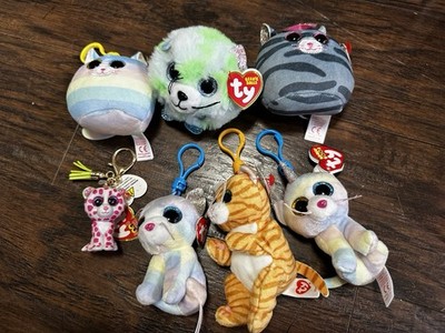 TY Beanie Boos Plush Clip Keychain LOT Beanie Balls Cats Dog Leopard Bundle Tags