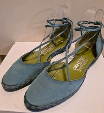 Salvatore Ferragamo Aquamarine Raw Silk Lace-Up Flat Espadrilles Sz.8 Ret. 895