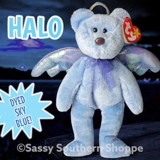 💙 HALO 💙 1998 Ty Beanie Babies Angel BEAR *Hand-Dyed SKY BLUE* Baby *MWMT*