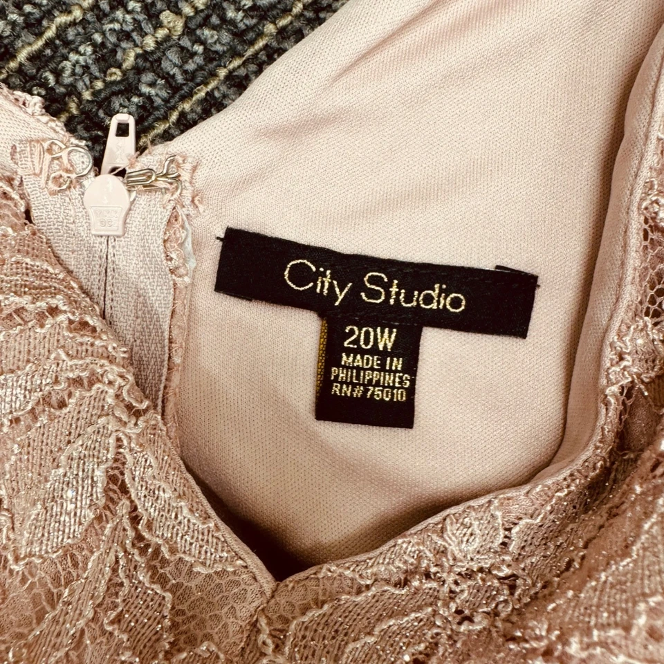 Vestido Formal City Studio Rosa Encaje Cuentas Cintura Imperio 20W Foto 4 de 4