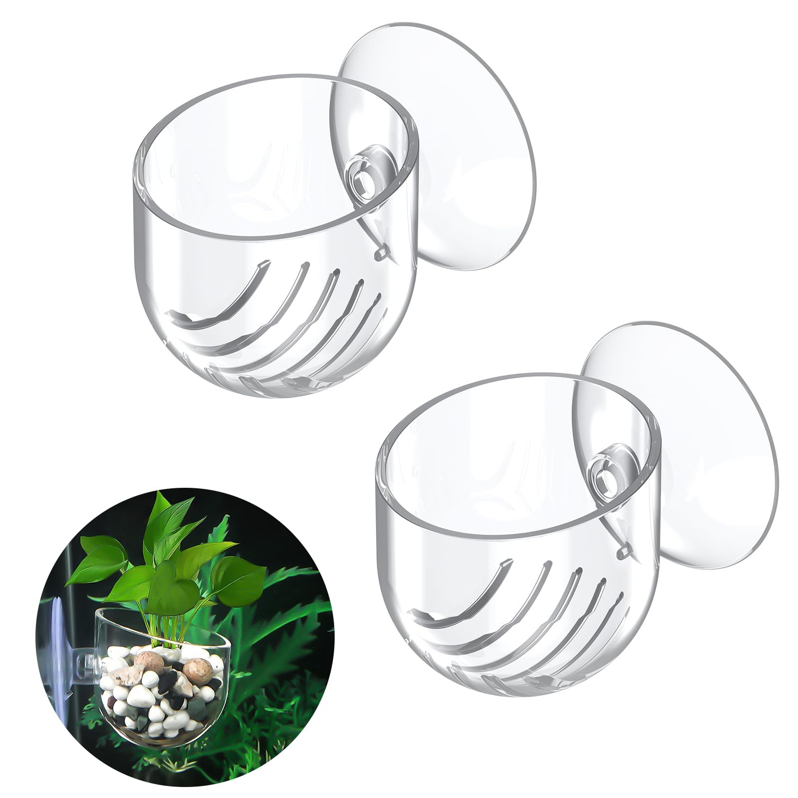 Lot de 2 supports transparents en plastique pour plantes d'aquarium