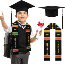 2 Pcs Kindergarten Preschool Graduation Stole and Caps Set Child Size Kente Styl