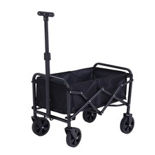 Foldable Camping Wagon Retractable Handle Lightweight Black Outdoor