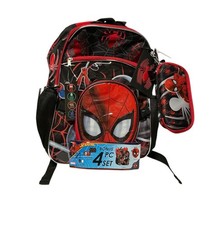 Marvel Spiderman 17" Backpack With Lunch Bag Pencil Case ID Badge 4PC Set New