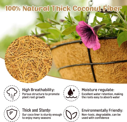 3 Pack 18 Inch Hanging Basket Coco Liners , 100% Natural Round Coconut Coco F... - Picture 7 of 7